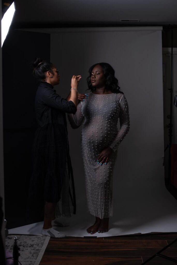 Maryland Maternity Photographer - Hair and Makeup Artist Sierra fixing mom during session