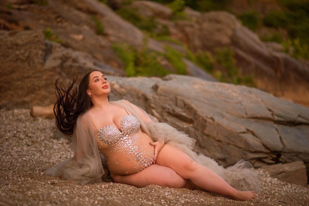 Golden Hour Great Falls Park Beach Maternity Photoshoot