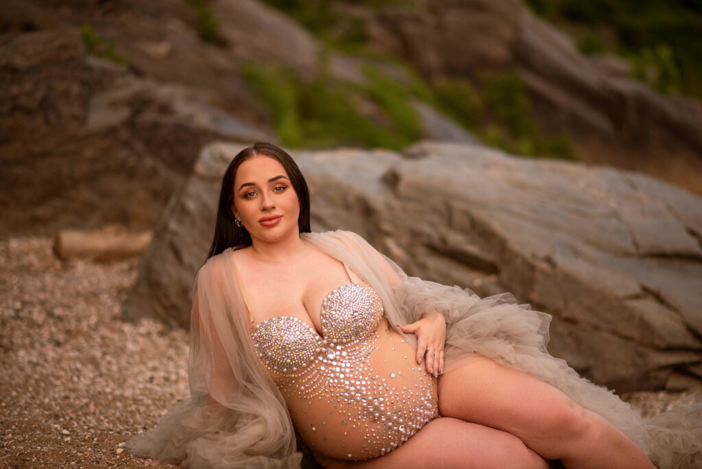 Golden Hour Great Falls Park Beach Maternity Photoshoot